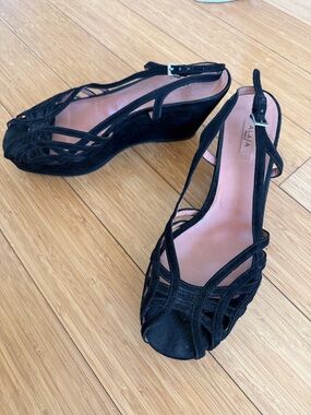 Alaia Black Suede Cutout Wedge Slingbacks. Vintage, fits approx. 9.5-10.
